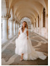 Cap Sleeves Ivory Satin Tulle Tiered Princess Wedding Dress